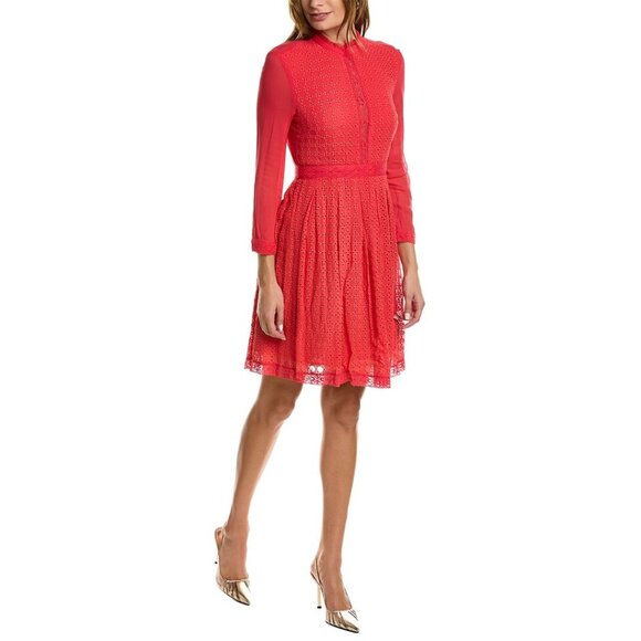 ALLSAINTS Lilith Eyelet A-Line Mini Dress in Coral Red Size 4 - Picture 1 of 12